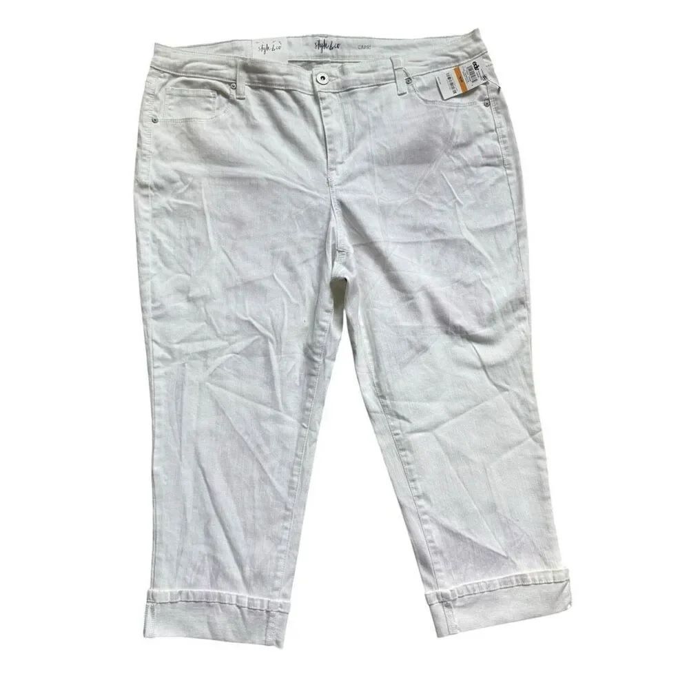 NWT Womens Style & Co Bright White Mid Rise Capri Pants - Sz 16W